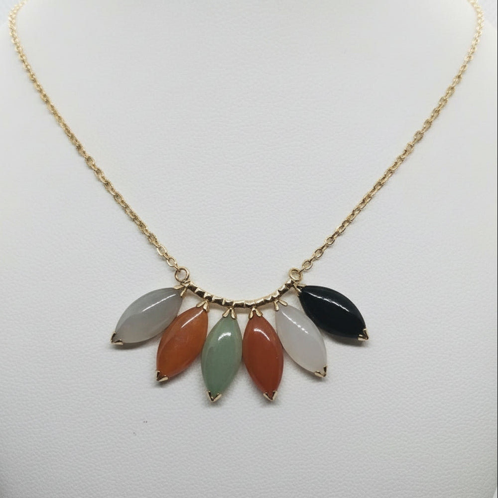 Multicolor Natural Jade 14K Gold Necklace