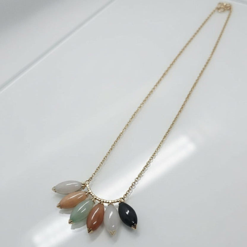 Multicolor Natural Jade 14K Gold Necklace
