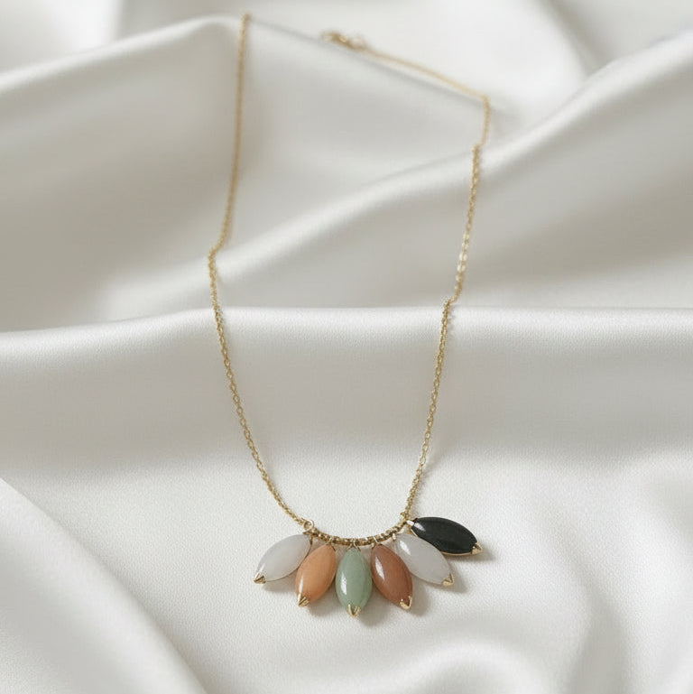 Multicolor Natural Jade 14K Gold Necklace