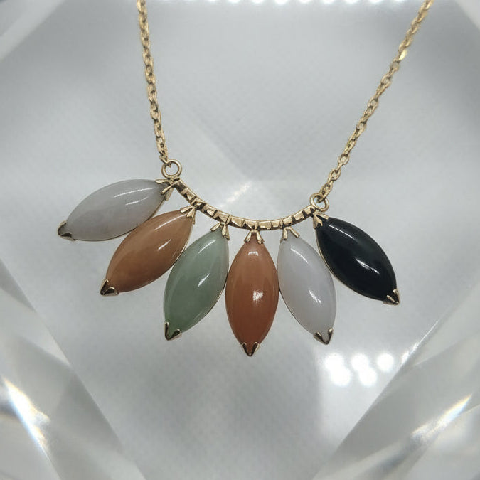 Multicolor Natural Jade 14K Gold Necklace