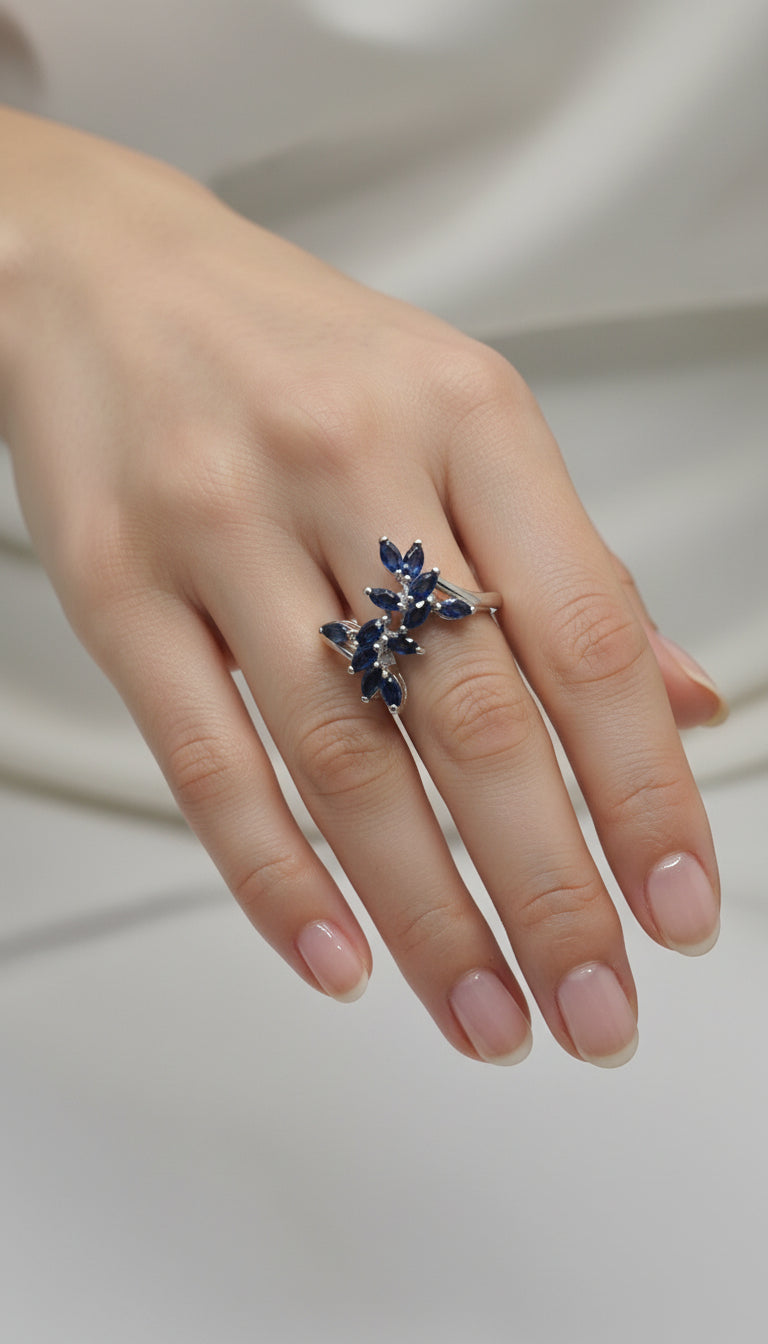 Synthetic Sapphire Marquise Silver Ring