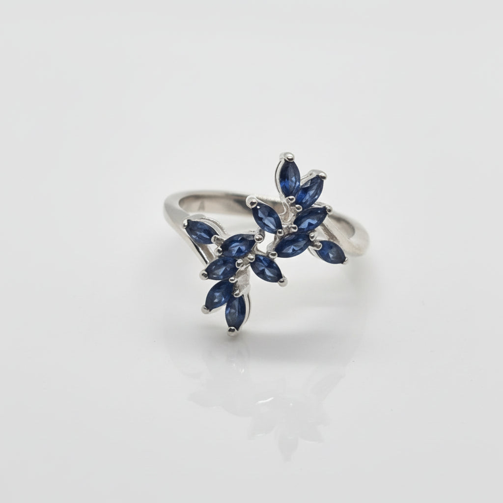 Synthetic Sapphire Marquise Silver Ring