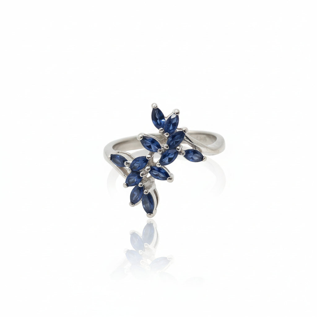 Synthetic Sapphire Marquise Silver Ring
