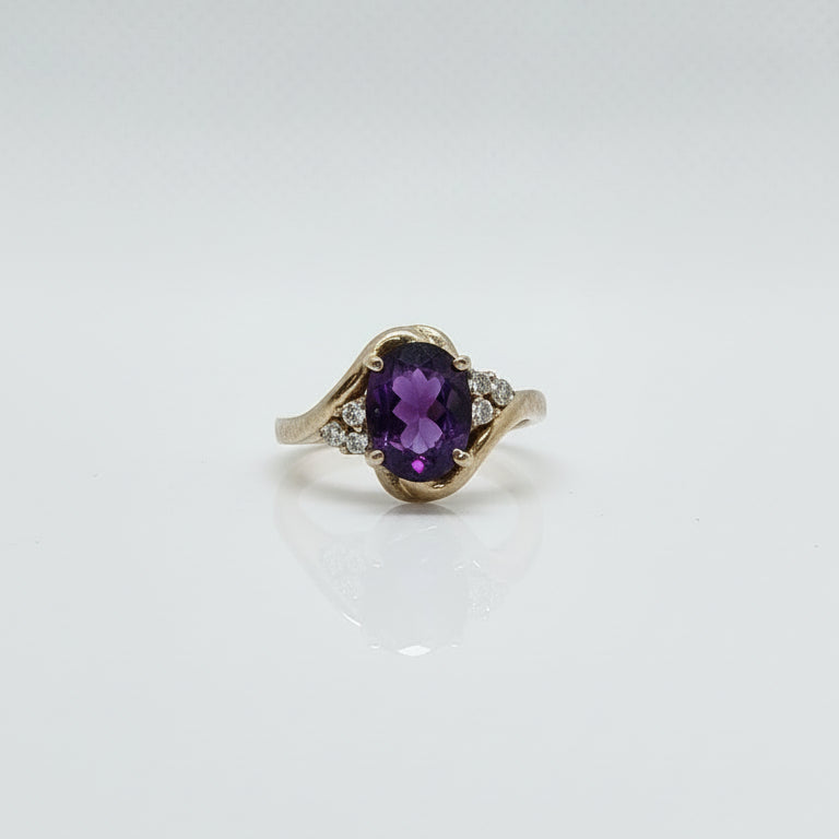 Natural Amethyst Oval CZ Gold Plated Silver Ring