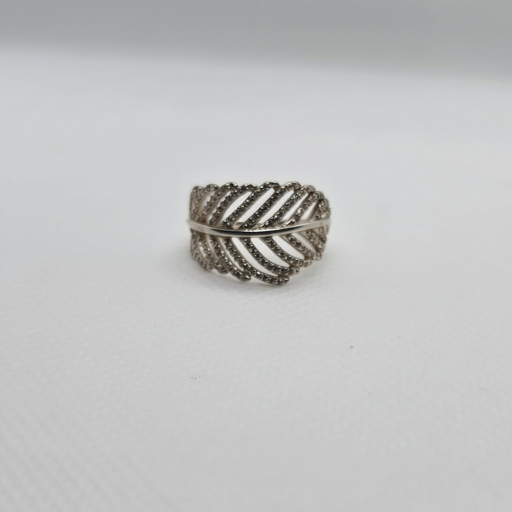 Leaf CZ Silver Ring
