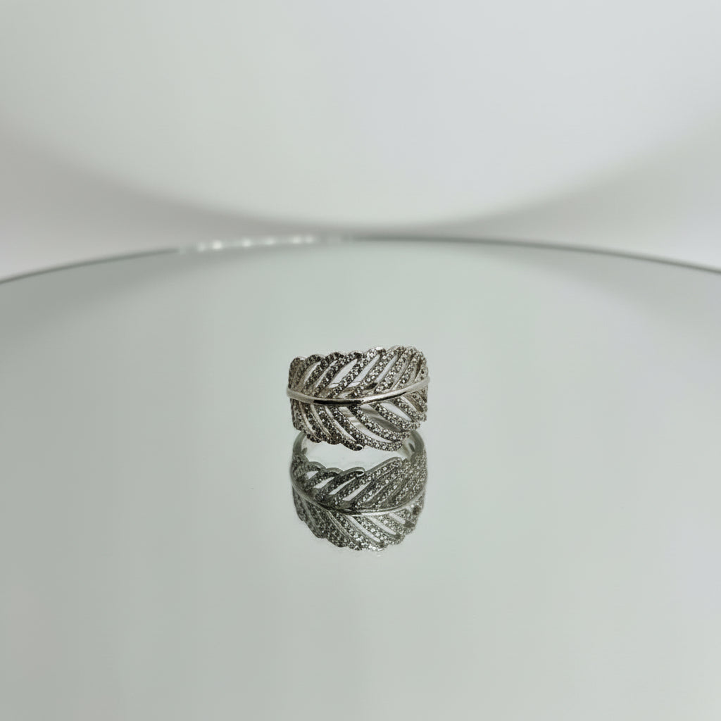 Leaf CZ Silver Ring