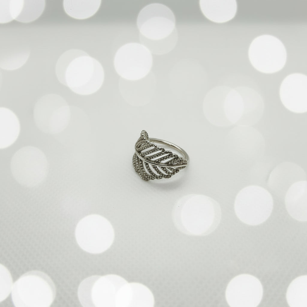 Leaf CZ Silver Ring