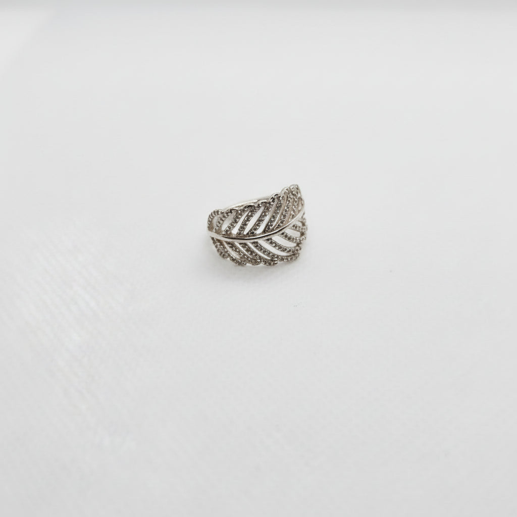 Leaf CZ Silver Ring