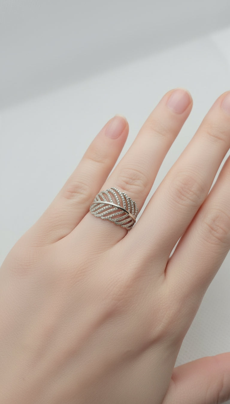 Leaf CZ Silver Ring