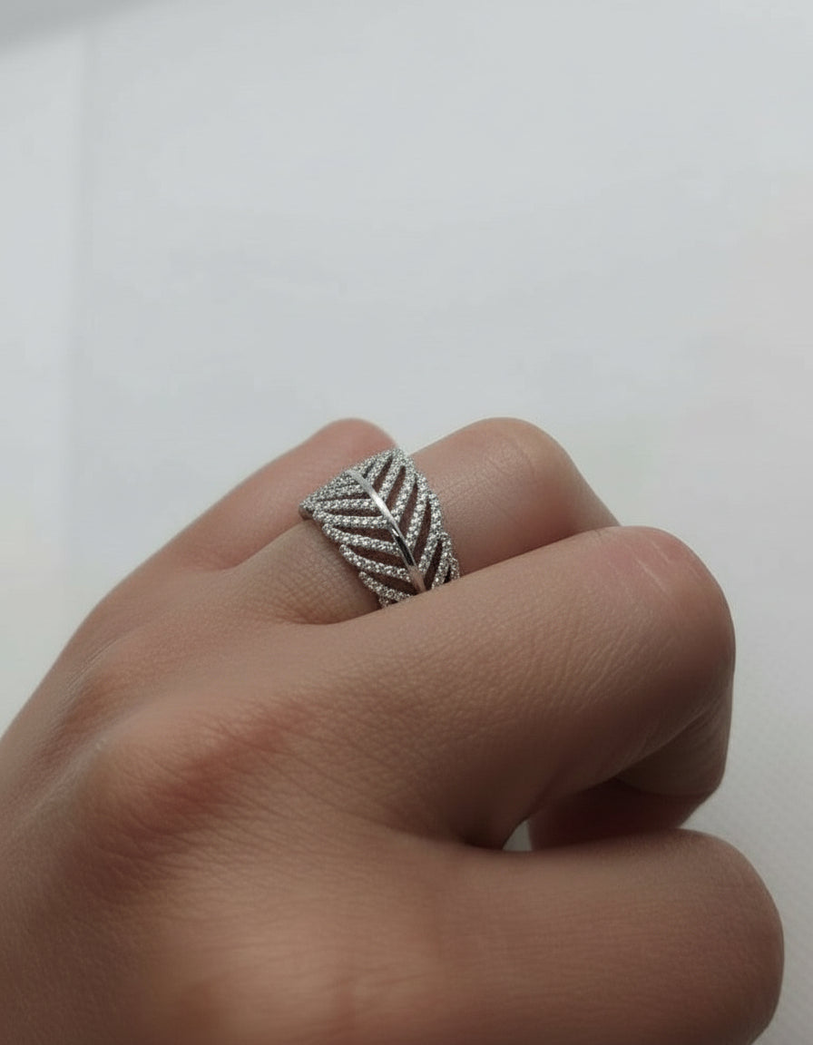 Leaf CZ Silver Ring