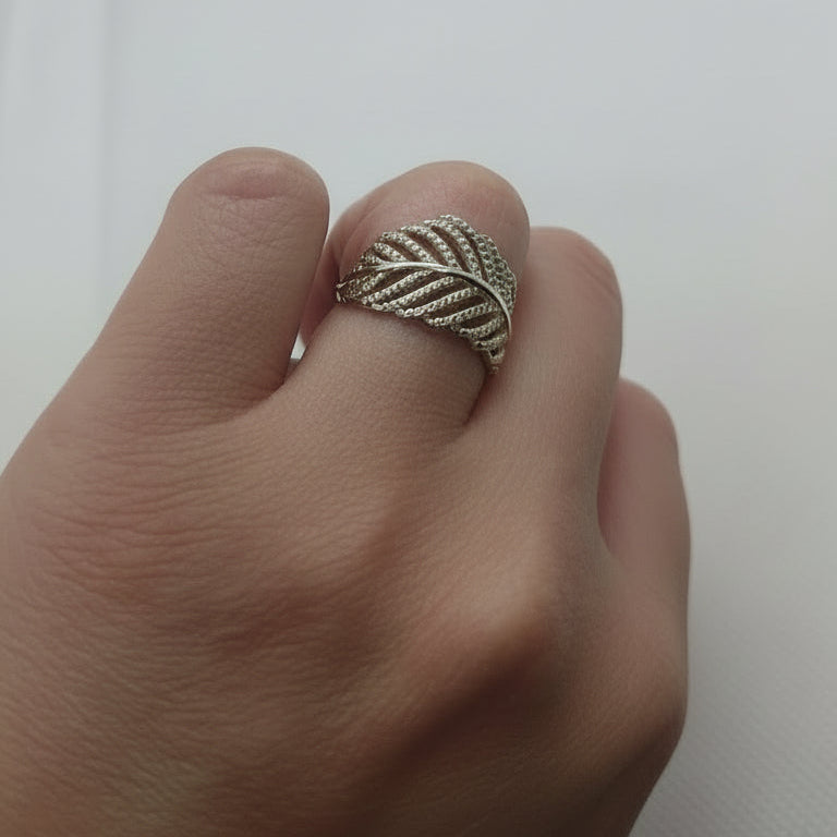 Leaf CZ Silver Ring