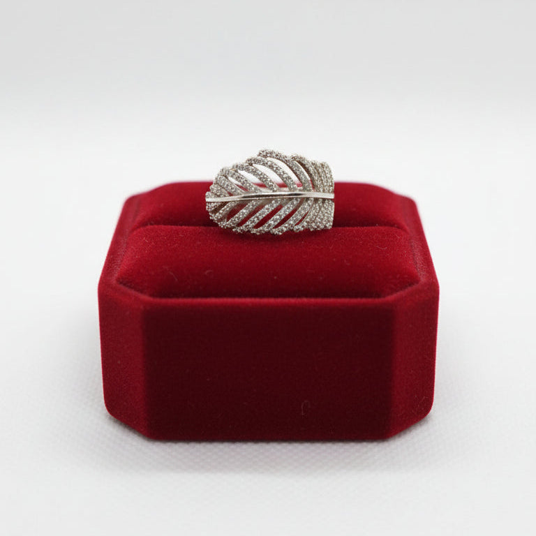 Leaf CZ Silver Ring