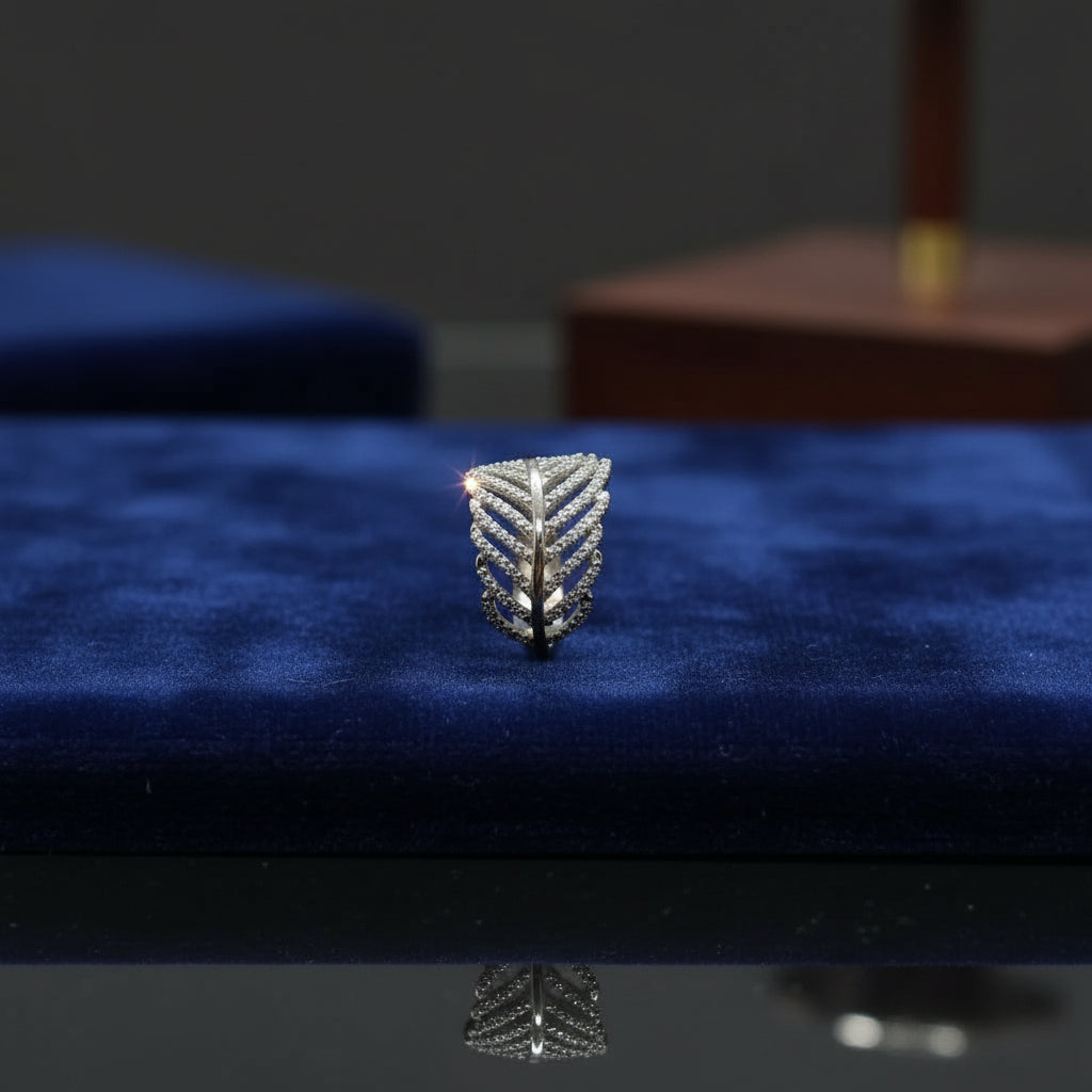 Leaf CZ Silver Ring