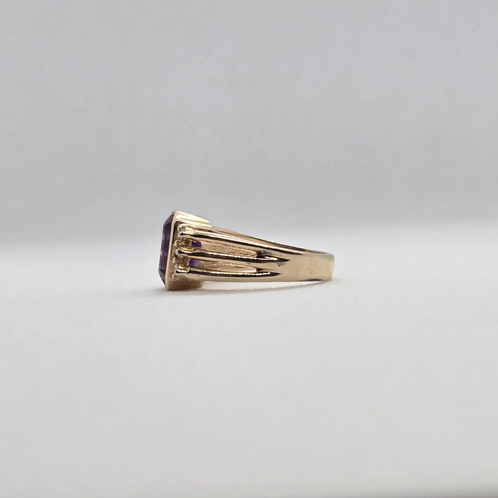 Amethyst Rectangle CZ Gold Plated Silver Ring