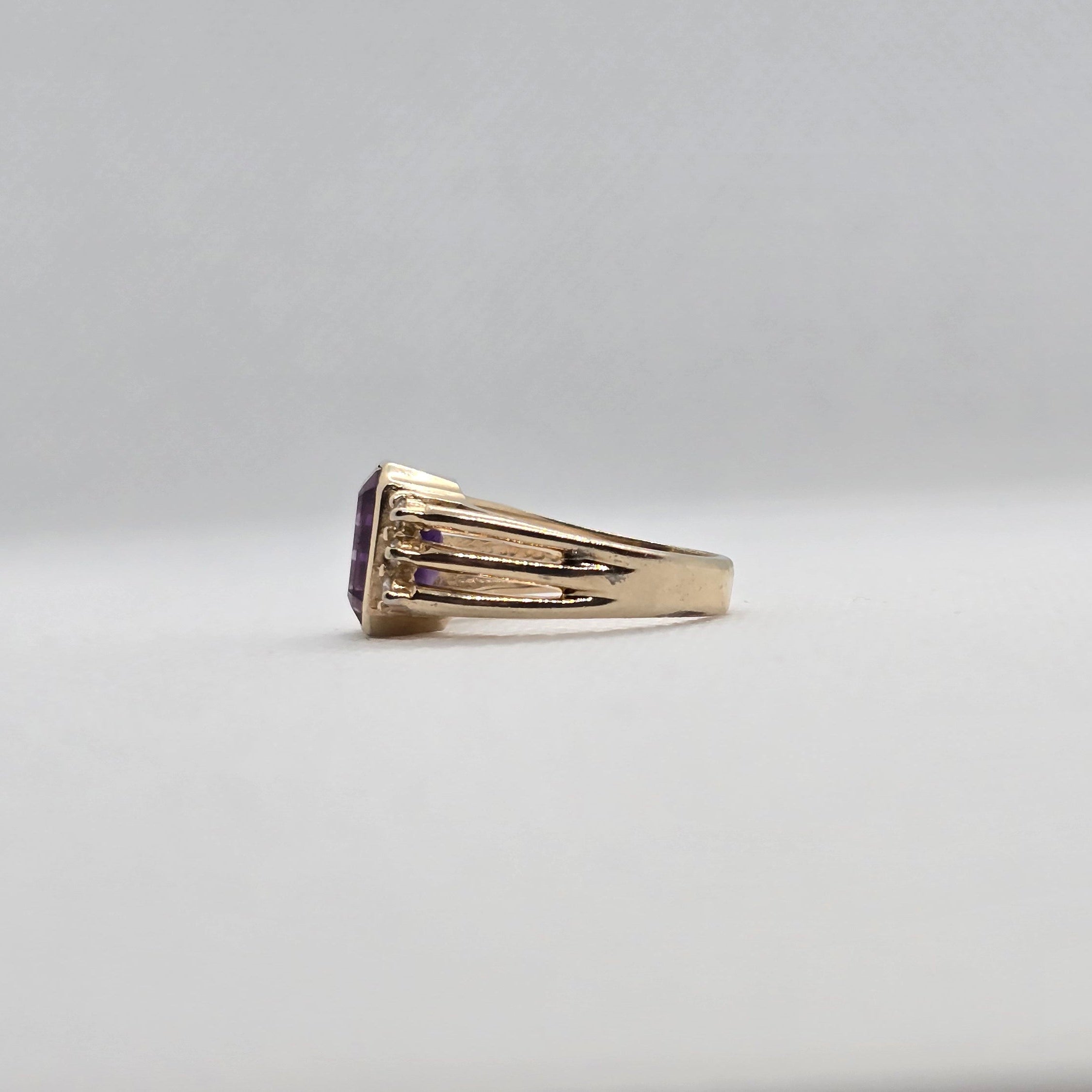 Amethyst Rectangle CZ Gold Plated Silver Ring