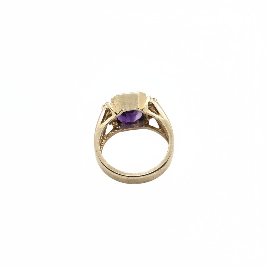 Amethyst Rectangle CZ Gold Plated Silver Ring