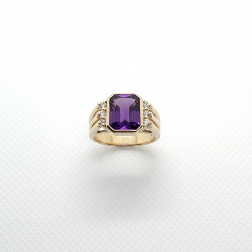 Amethyst Rectangle CZ Gold Plated Silver Ring
