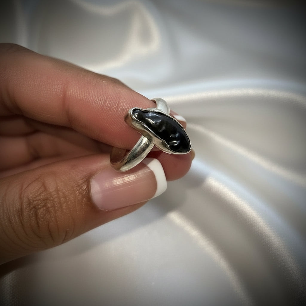 Freshwater Natural Pearl Black Silver Ring