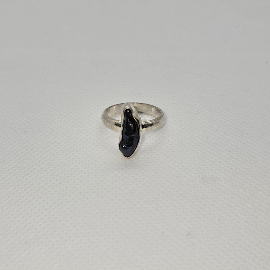 Freshwater Natural Pearl Black Silver Ring
