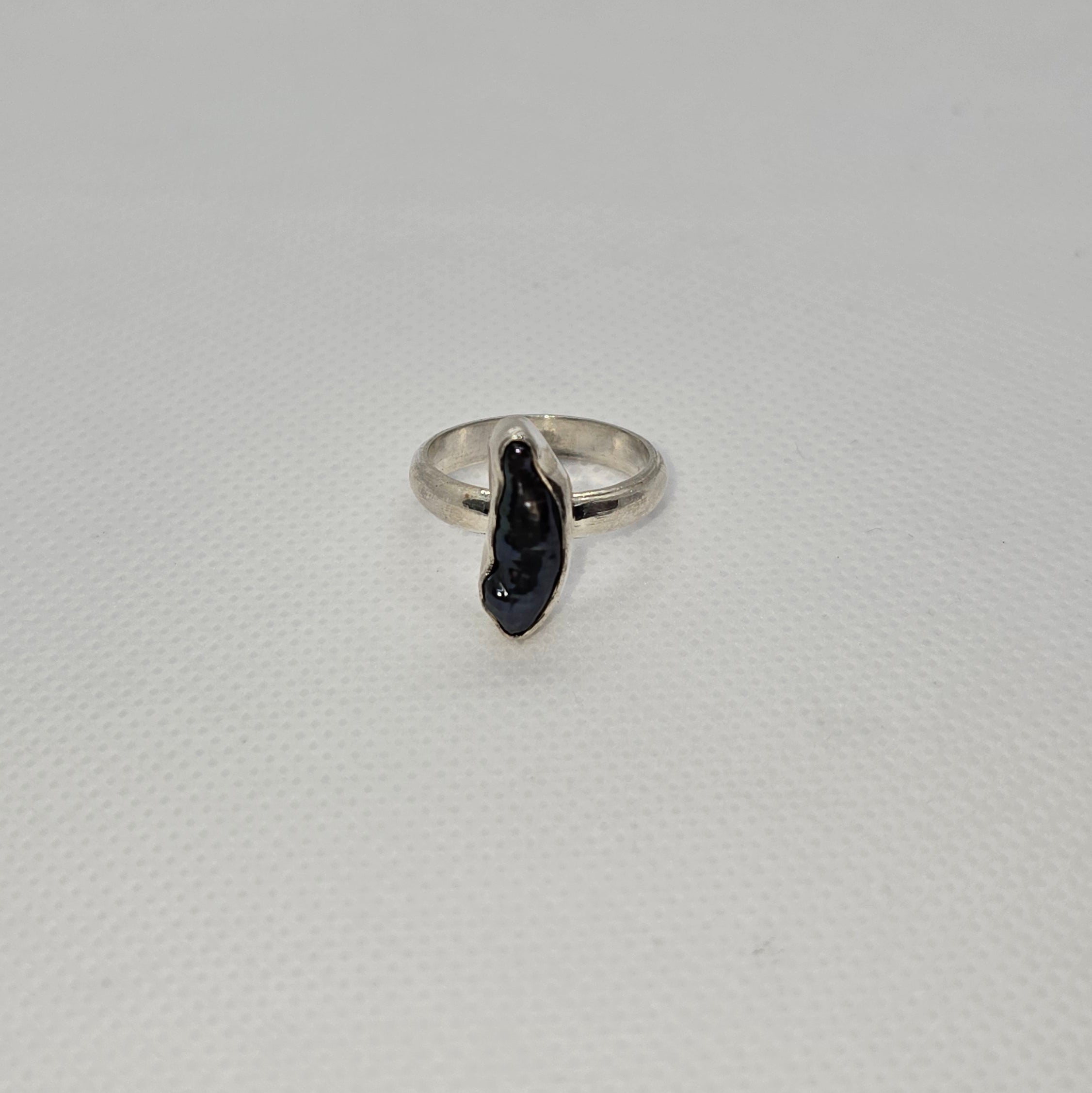 Freshwater Natural Pearl Black Silver Ring