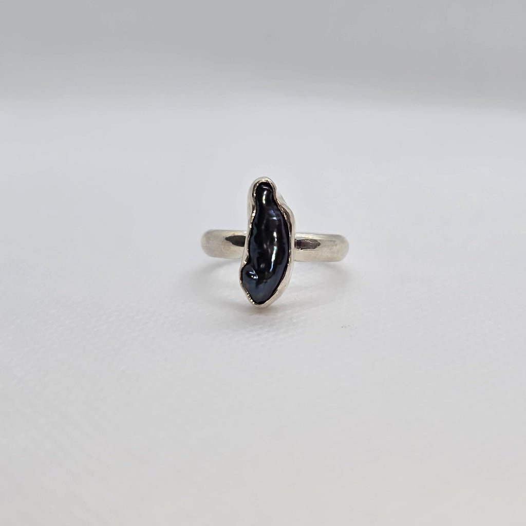 Freshwater Natural Pearl Black Silver Ring