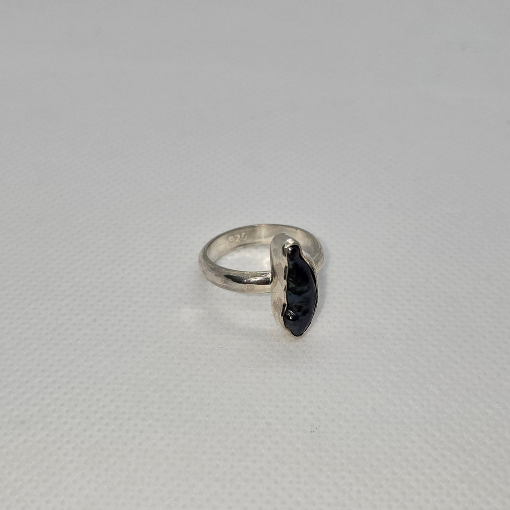 Freshwater Natural Pearl Black Silver Ring