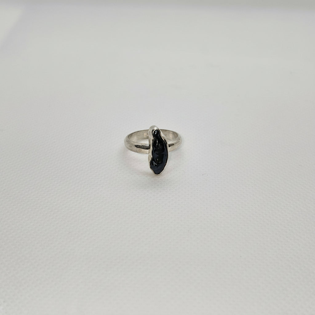 Freshwater Natural Pearl Black Silver Ring