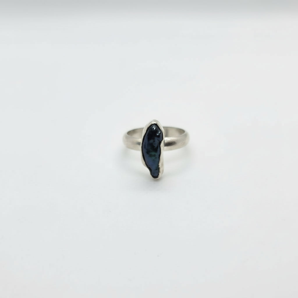 Freshwater Natural Pearl Black Silver Ring