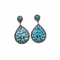 Turquoise With Rough Black Diamonds Silver and 14KT Gold Earrings Rhodium