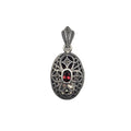 Oval Garnet Marquise Locket  Silver Pendant