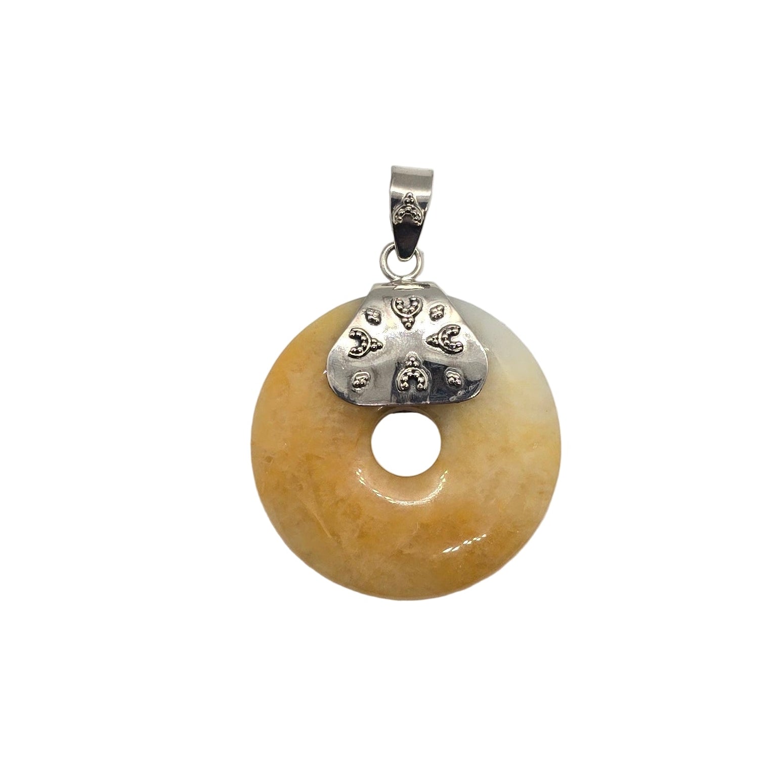 Yellow Round Natural Jade Silver Pendant