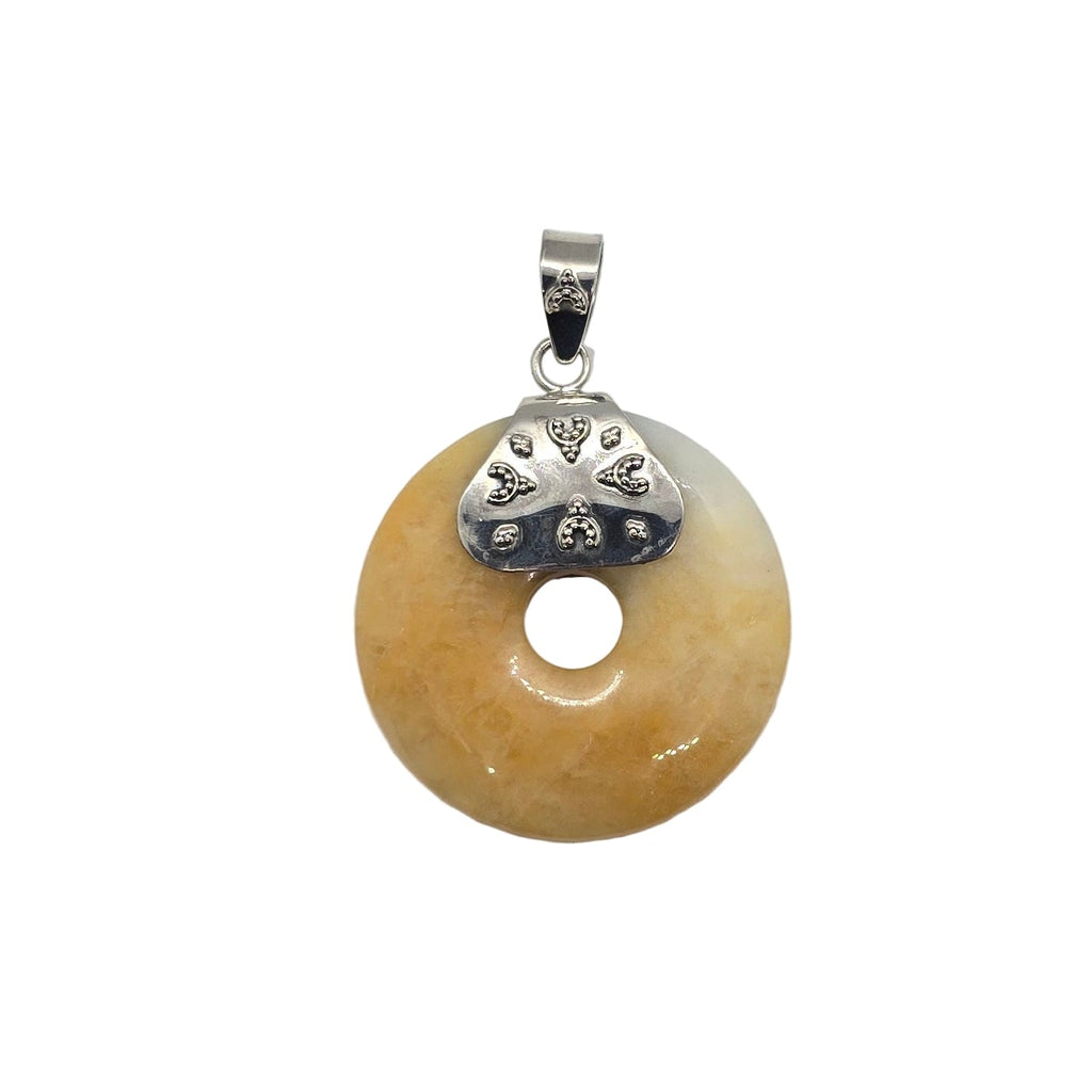 Yellow Round Natural Jade Silver Pendant