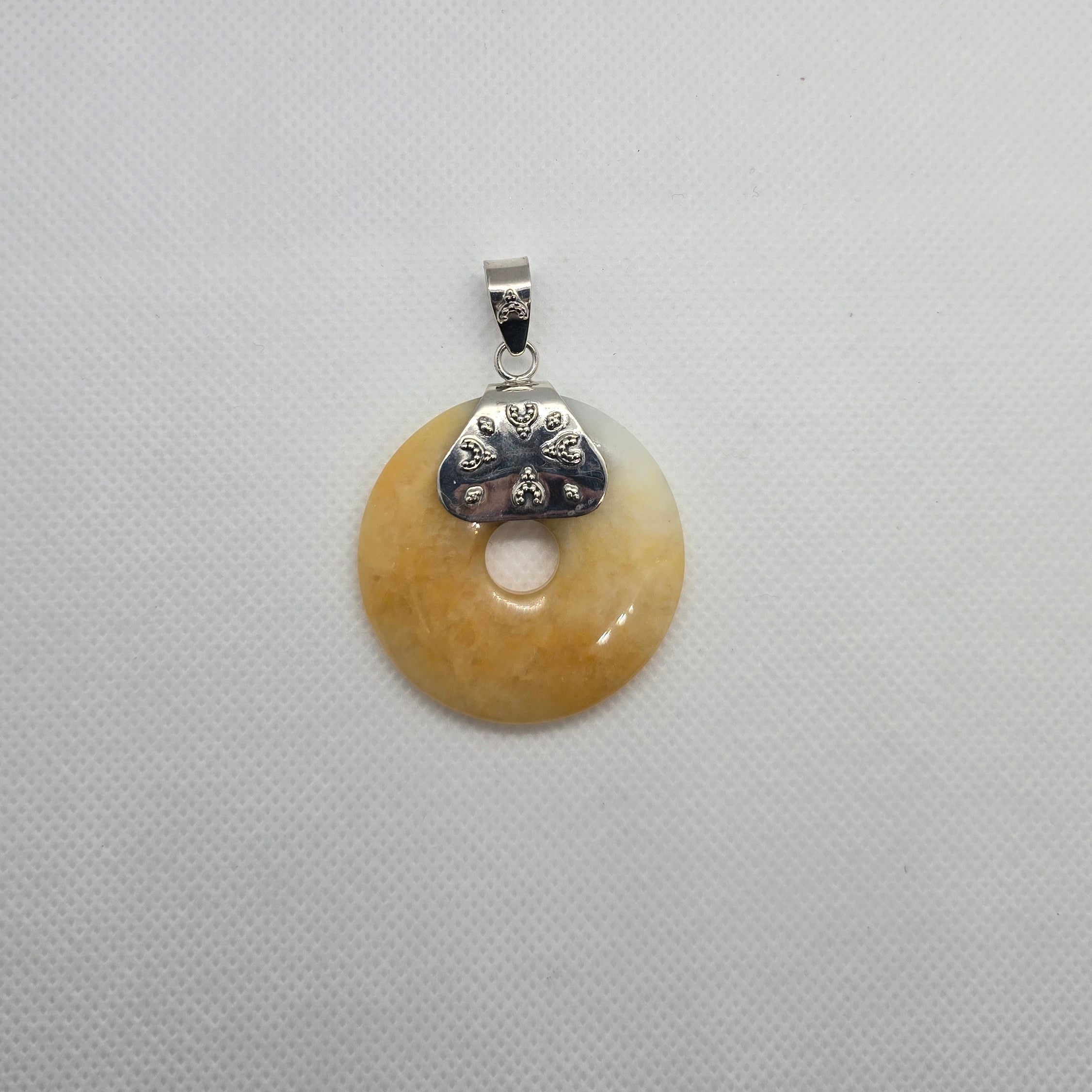 Yellow Round Natural Jade Silver Pendant