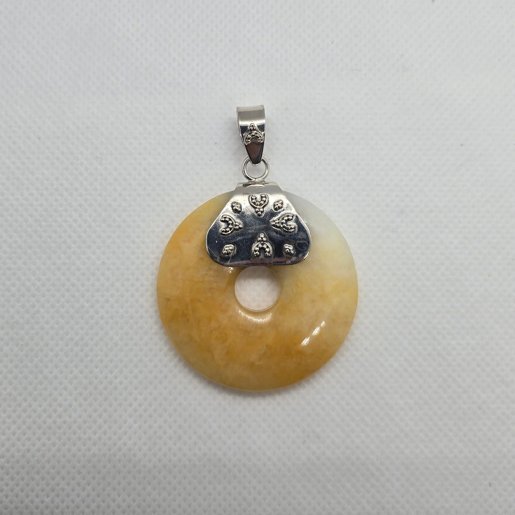 Yellow Round Natural Jade Silver Pendant