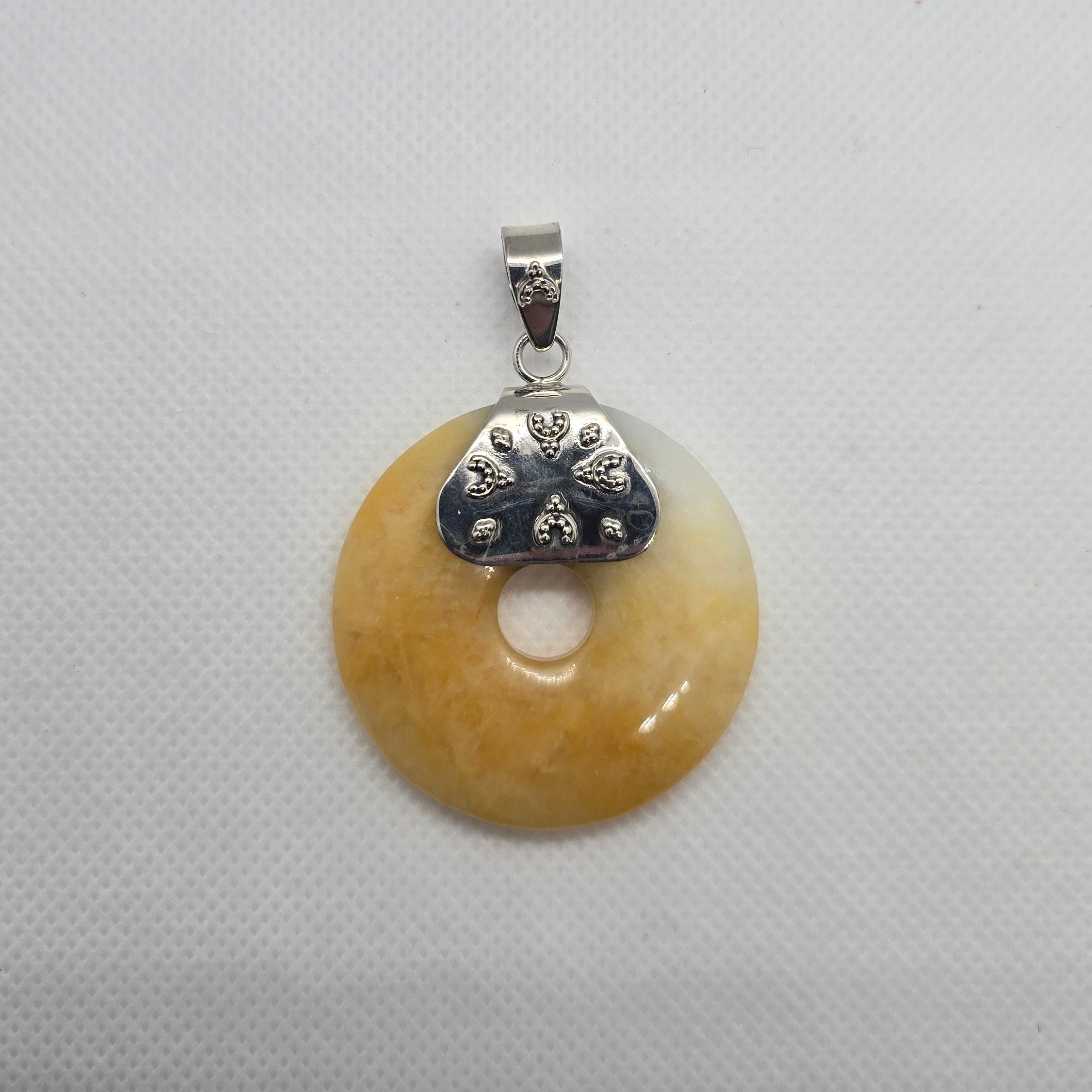 Yellow Round Natural Jade Silver Pendant