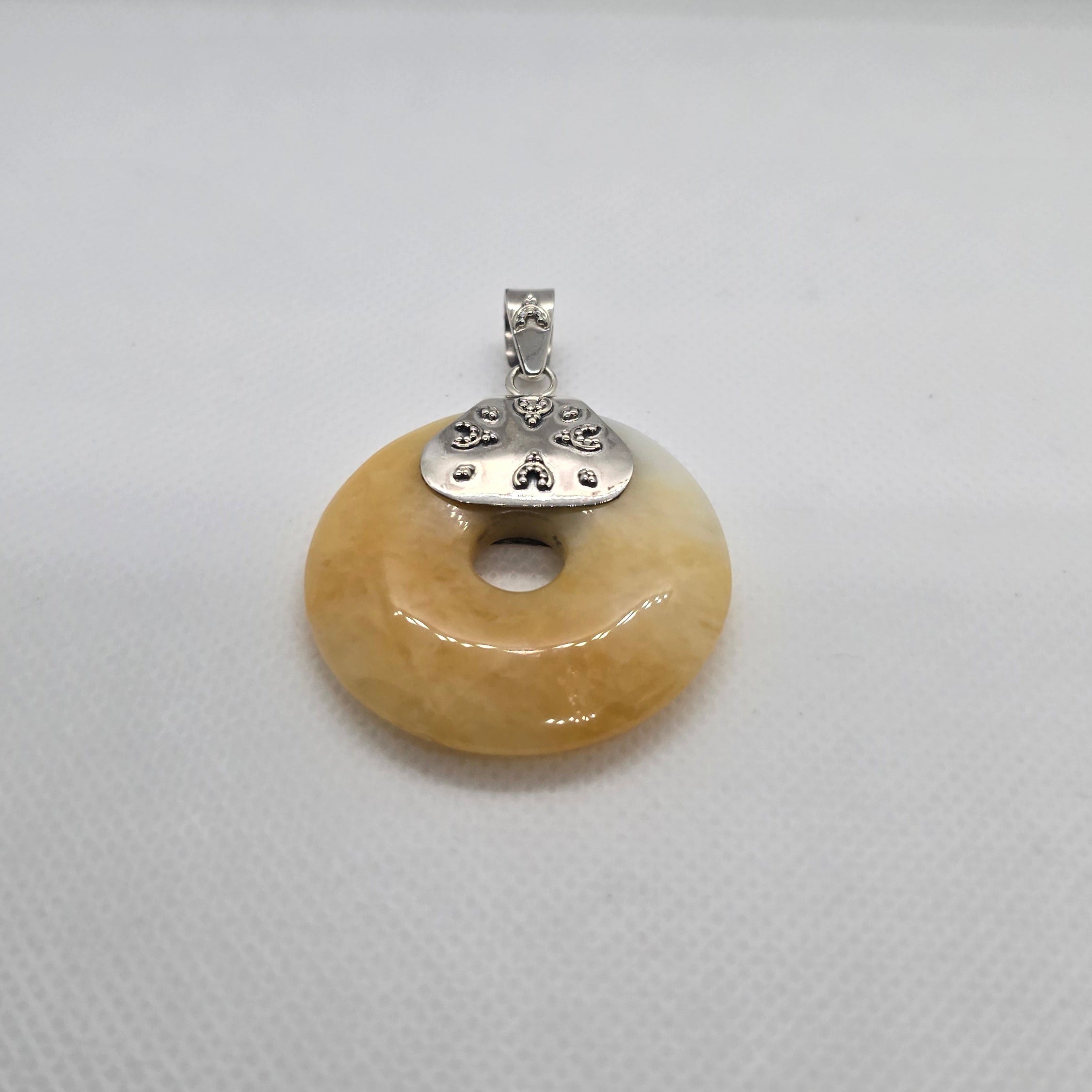 Yellow Round Natural Jade Silver Pendant