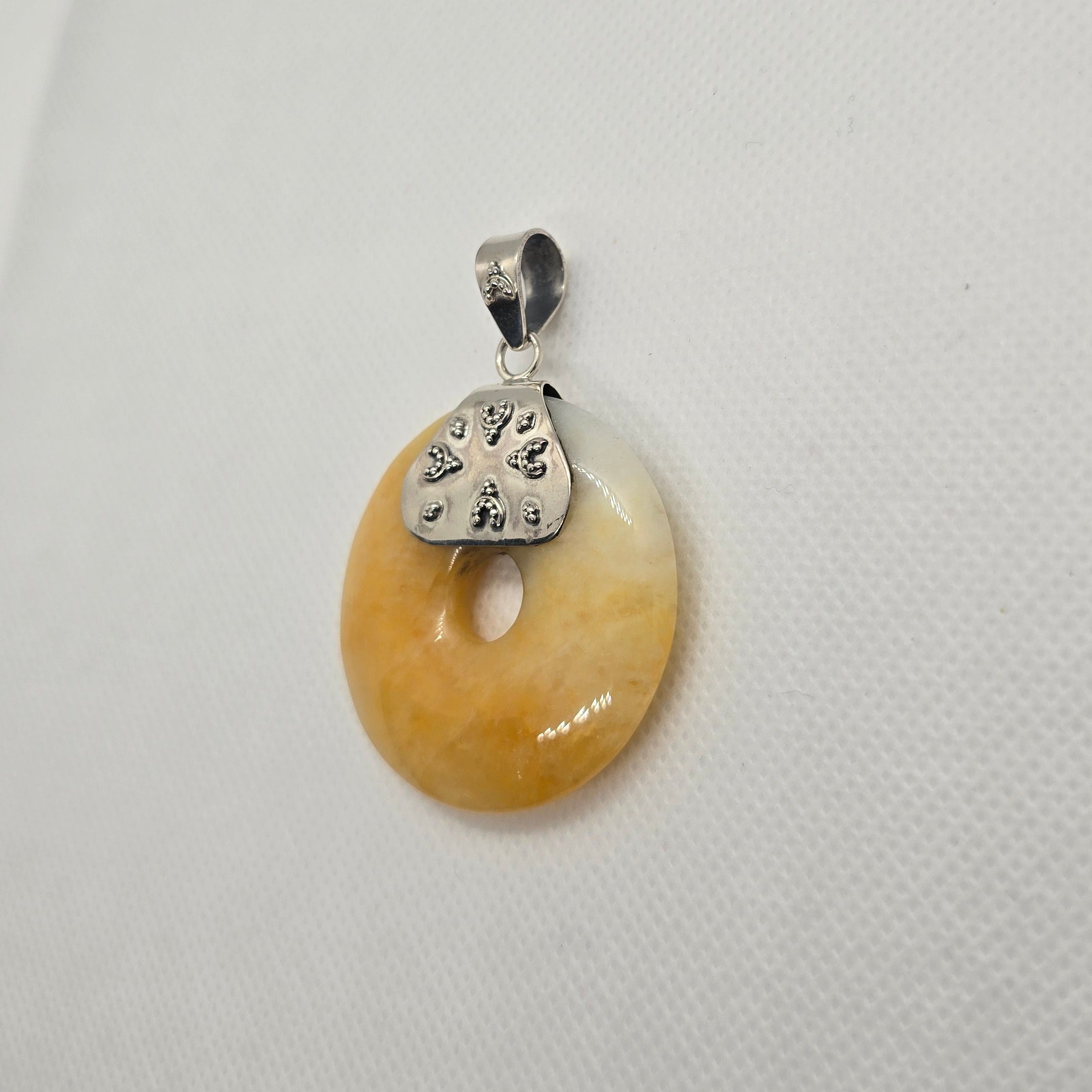 Yellow Round Natural Jade Silver Pendant