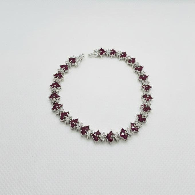 Bracelet White Gold 69 Diamonds approx. 1.5Carat Emerald cut natural Rubies Tennis Bracelet 14.70grams #40
