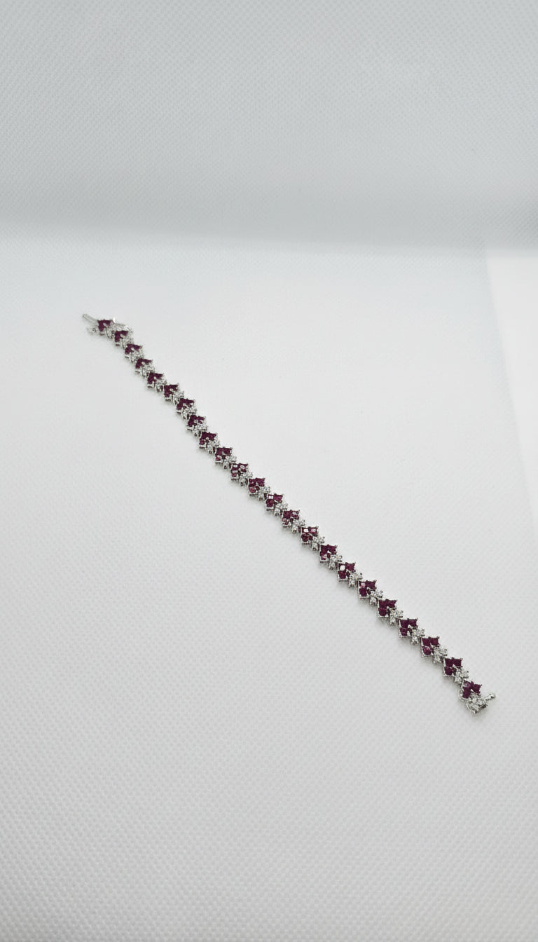 Bracelet White Gold 69 Diamonds approx. 1.5Carat Emerald cut natural Rubies Tennis Bracelet 14.70grams #40