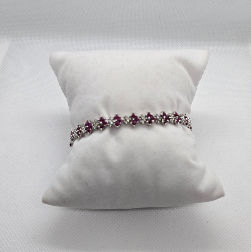 Bracelet White Gold 69 Diamonds approx. 1.5Carat Emerald cut natural Rubies Tennis Bracelet 14.70grams #40