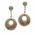 Light Green And Beige Round Jade 14K Gold Earrings