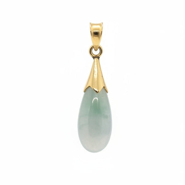 Light green Drop Jade 14K Gold Pendant