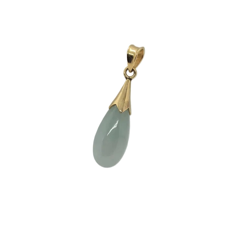 Light green Drop Jade 14K Gold Pendant