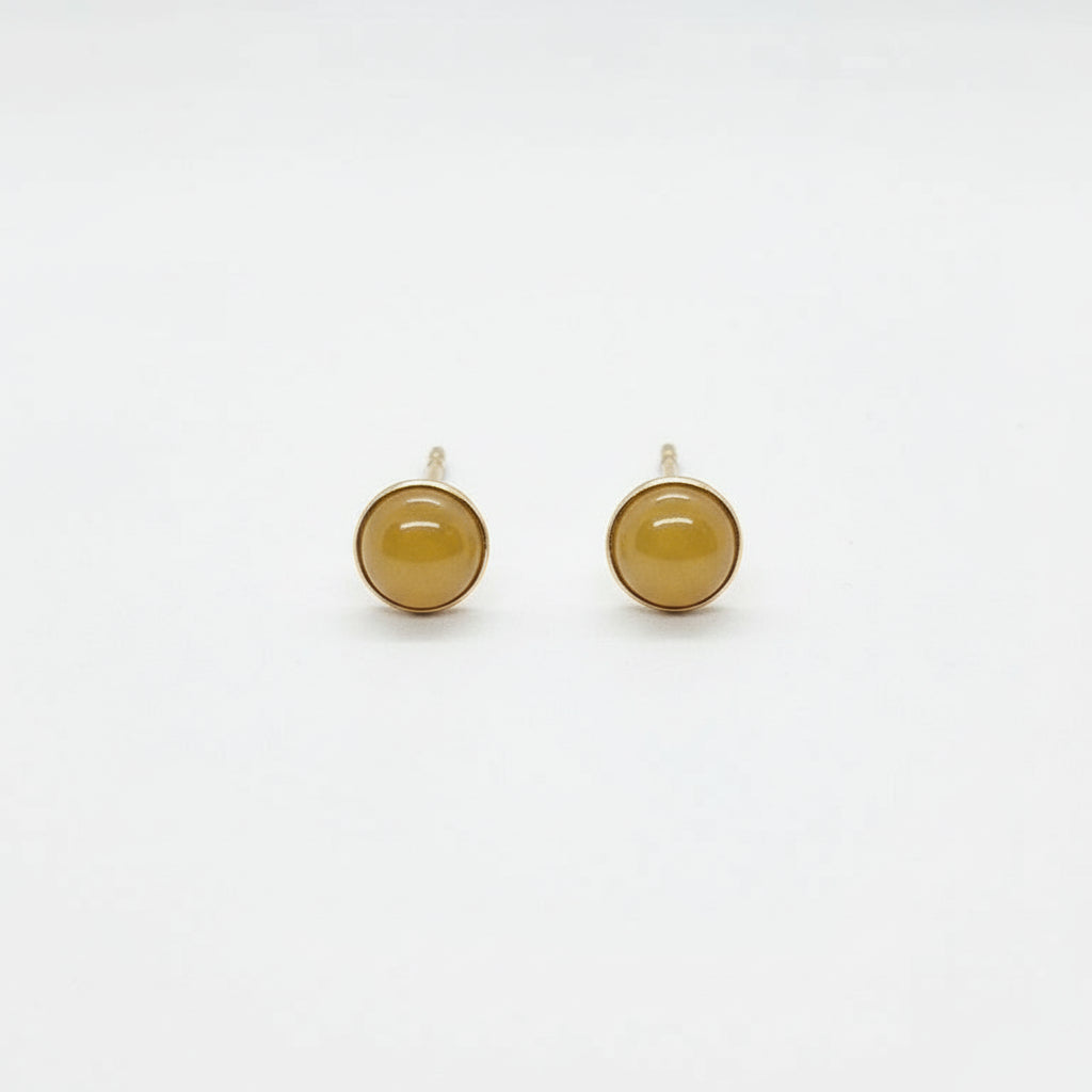 Yellow Round Small Jade 14K Gold Earrings