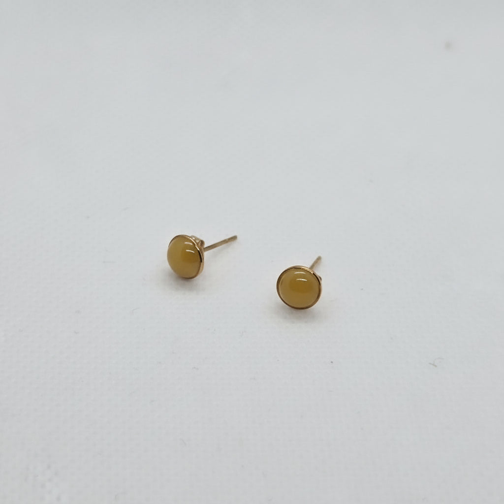 Yellow Round Small Jade 14K Gold Earrings