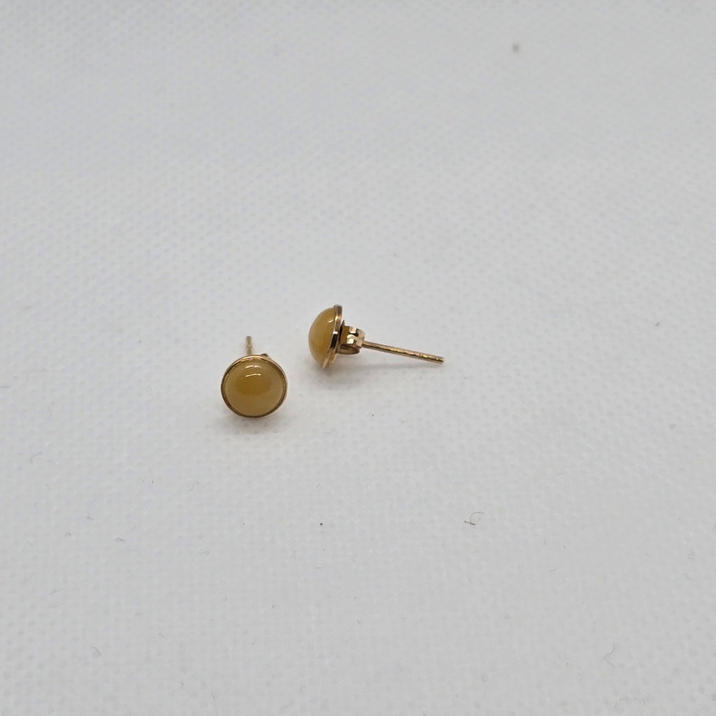 Yellow Round Small Jade 14K Gold Earrings