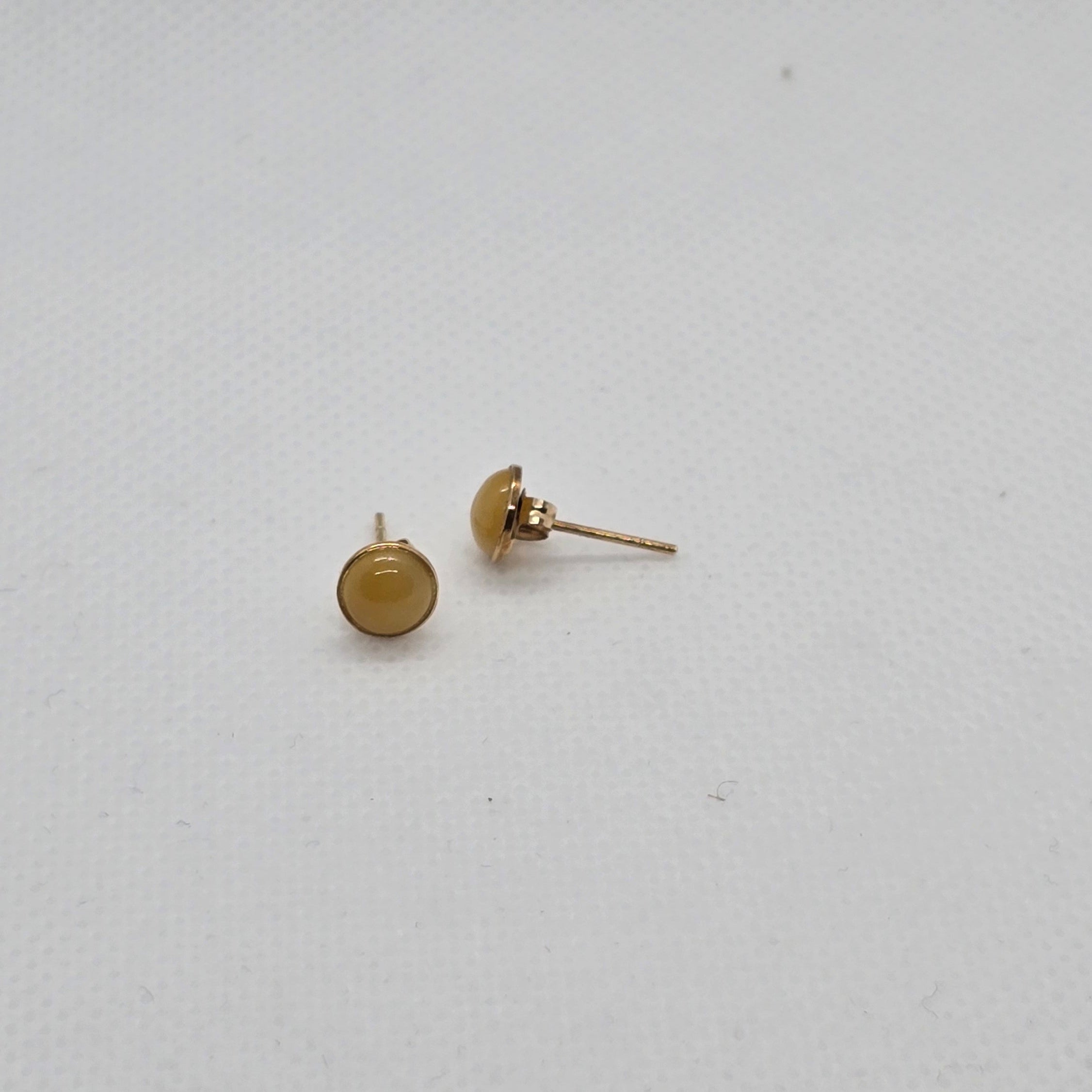 Yellow Round Small Jade 14K Gold Earrings