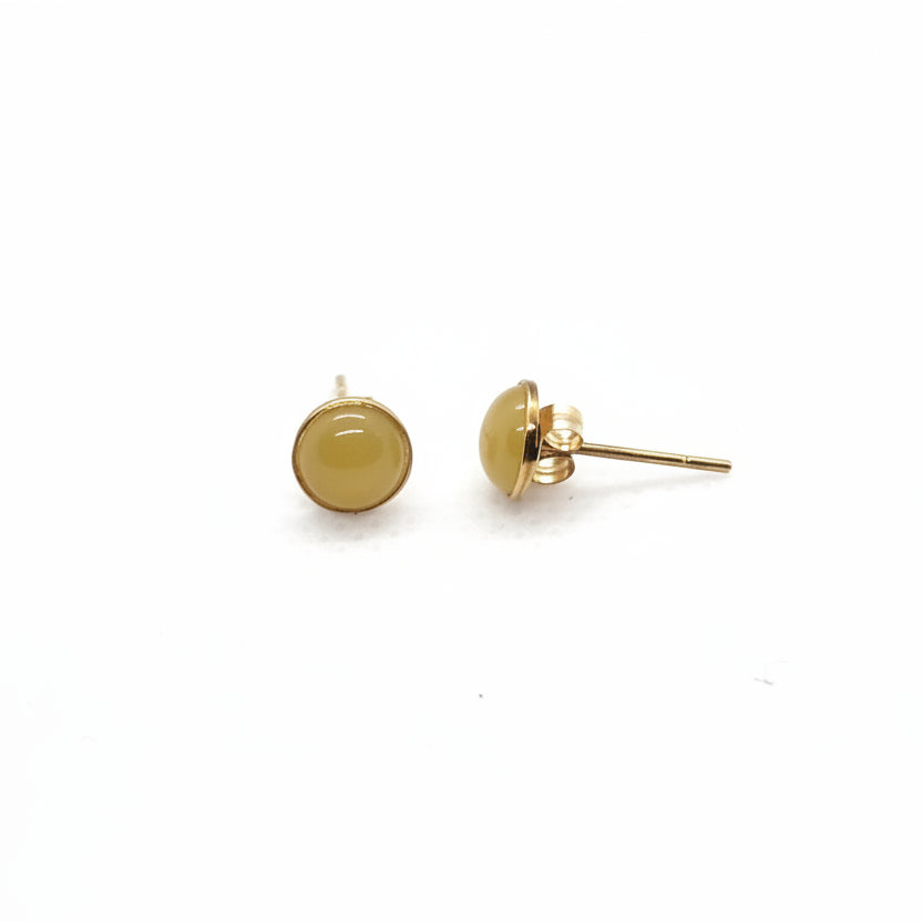 Yellow Round Small Jade 14K Gold Earrings