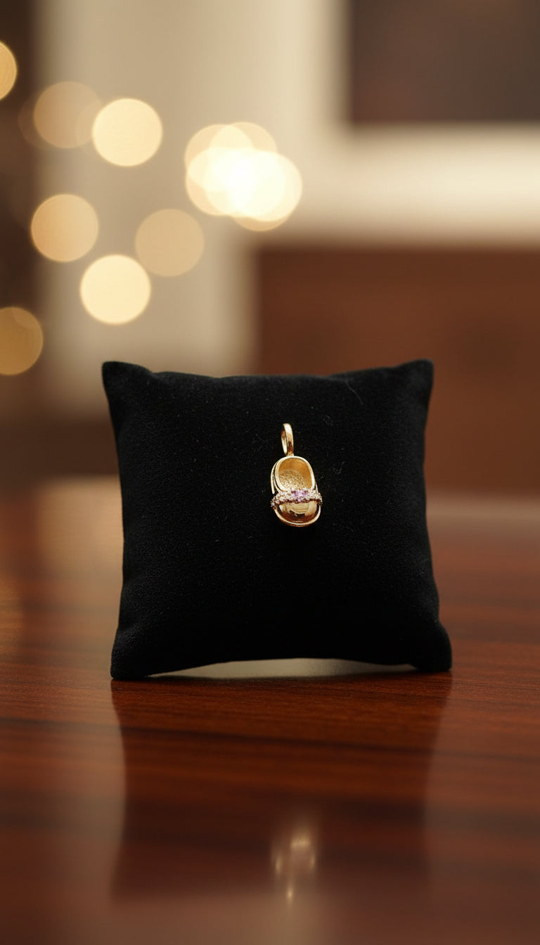 Baby Shoe With Rose Stone 14K Gold Pendant