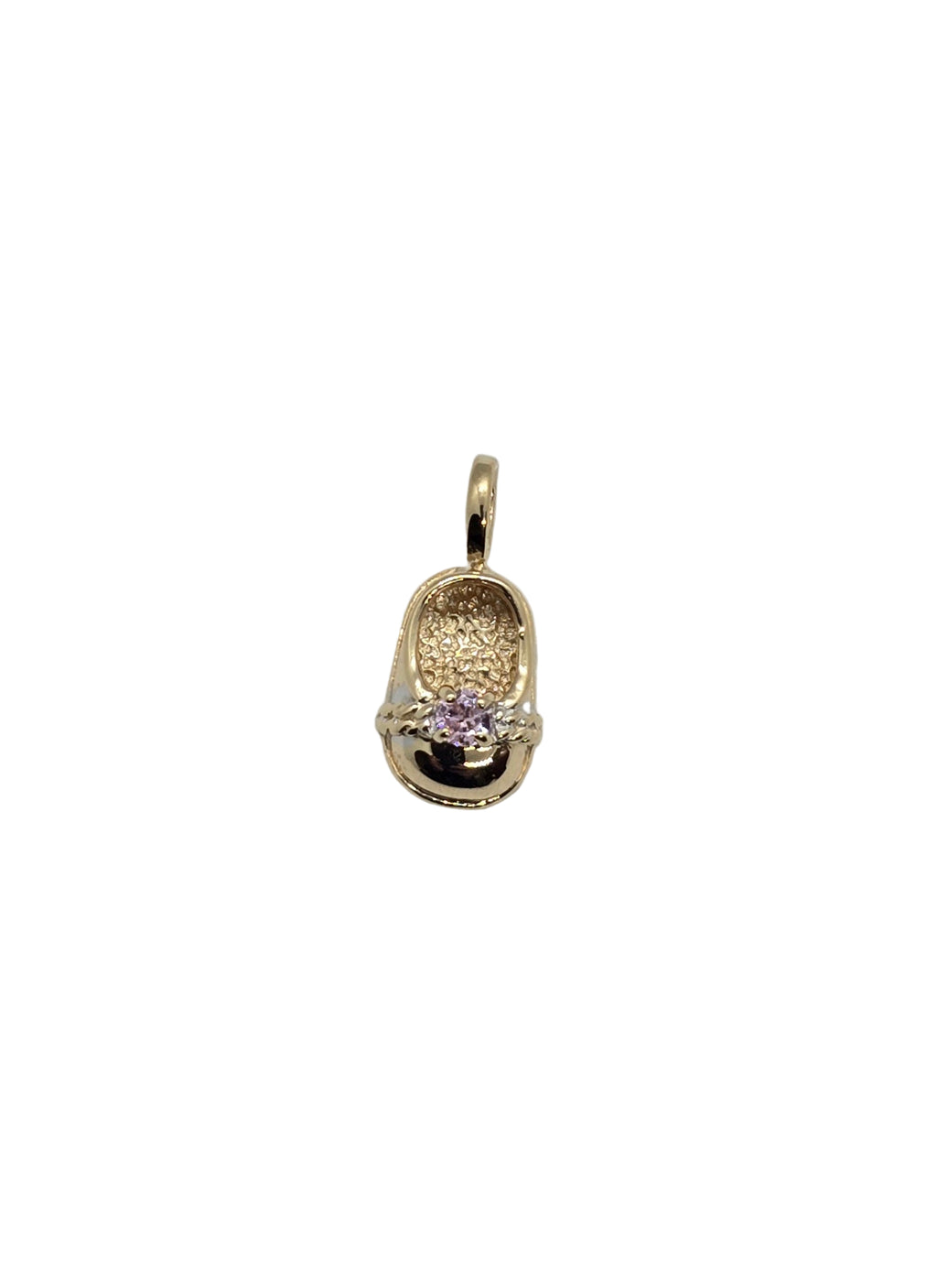 Baby Shoe With Rose Stone 14K Gold Pendant